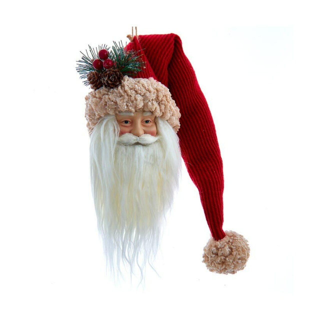 KSA Set of 6 Red and White Santa Head Christmas Ornaments 10"